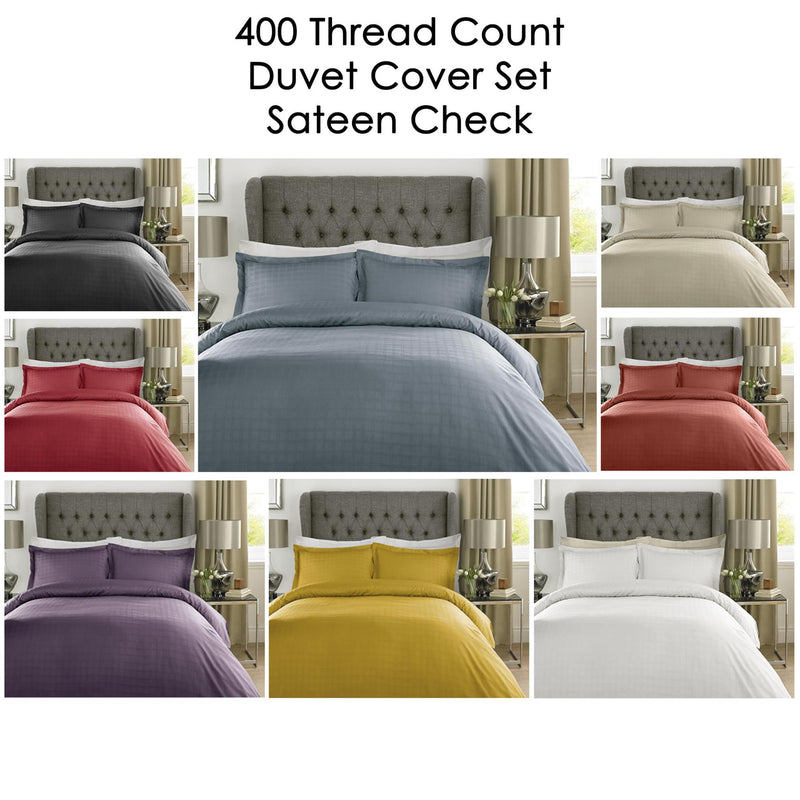 Luxury 400 TC Sateen Check Duvet Cover Bedding Set 100% Cotton High Quality - Exclusive Deals Ltd - Exclusive Deals