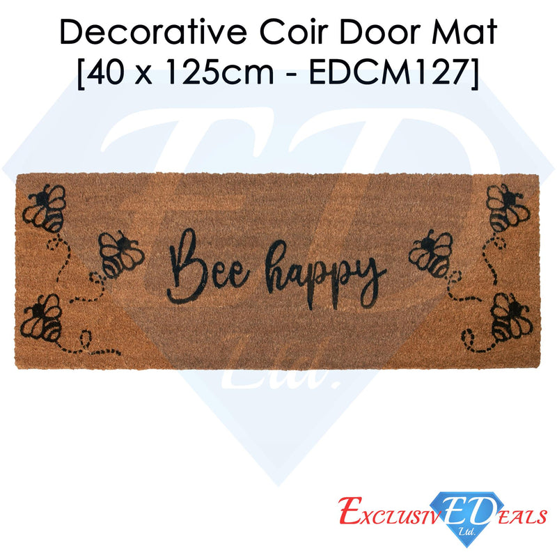 Bee Happy Runner Coir Door Mat Rubber Backing 40 x 125cm - Exclusive Deals - Exclusive Deals