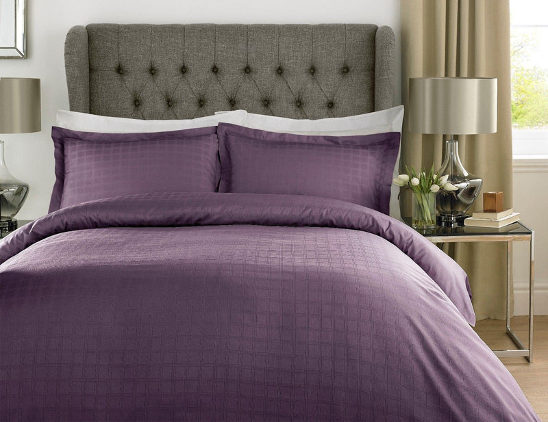 Luxury 400 TC Sateen Check Duvet Cover Bedding Set 100% Cotton High Quality Duvet Cover Set / Double Size / Purple - Exclusive Deals Ltd - Exclusive Deals
