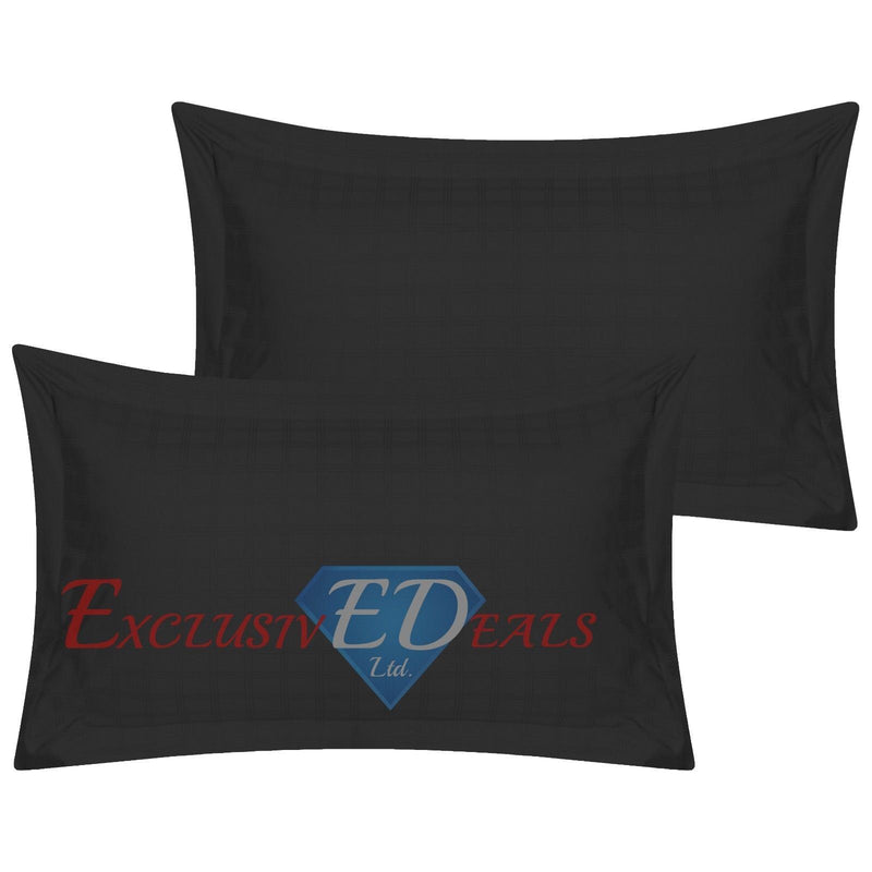 Luxury 400 TC Sateen Check Duvet Cover Bedding Set 100% Cotton High Quality 2 x Pillowcases / Oxford / Black - Exclusive Deals Ltd - Exclusive Deals