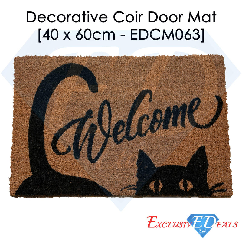 Black Cat Welcome Coir Door Anti-Slip Household Mat 40 x 60cm - Exclusive Deals - Exclusive Deals