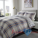 Brushed Cotton Printed Duvet Cover Leopard Check Stars Print Brushed Cotton / King / Blue & Plum Check - Exclusive Deals Ltd - Exclusive Deals