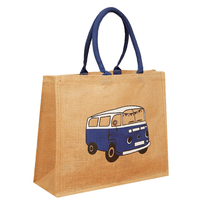 Large Jute Shopping Bags Blue Camper Van - Exclusive Deals - Exclusive Deals