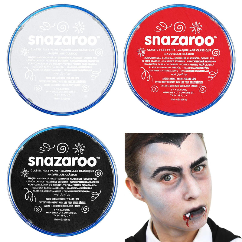Snazaroo 18ml Black, White, Bright Red Set - Exclusive Deals - Exclusive Deals