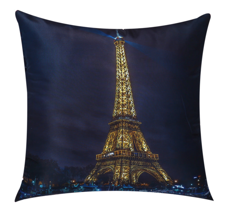 Eiffel Tower Night View Cushion Cover Plush Velvet - Exclusive Deals