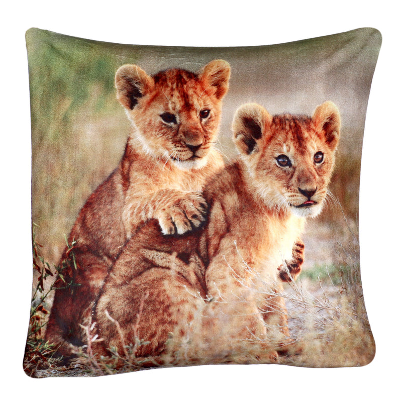 Lion Cubs Cushion Cover Plush Velvet - Exclusive Deals Ltd - Exclusive Deals