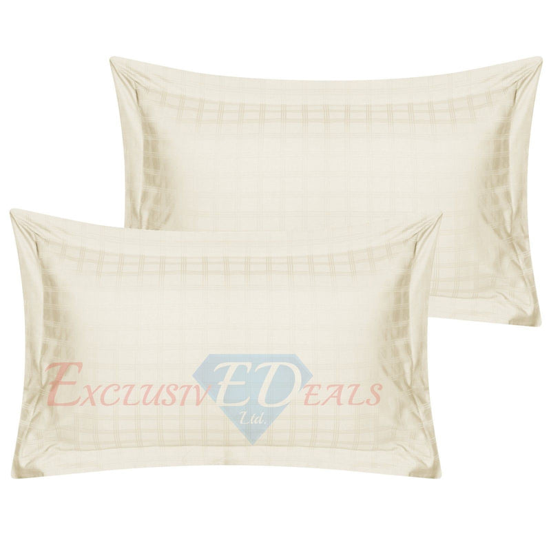 Luxury 400 TC Sateen Check Duvet Cover Bedding Set 100% Cotton High Quality 2 x Pillowcases / Oxford / Cream - Exclusive Deals Ltd - Exclusive Deals