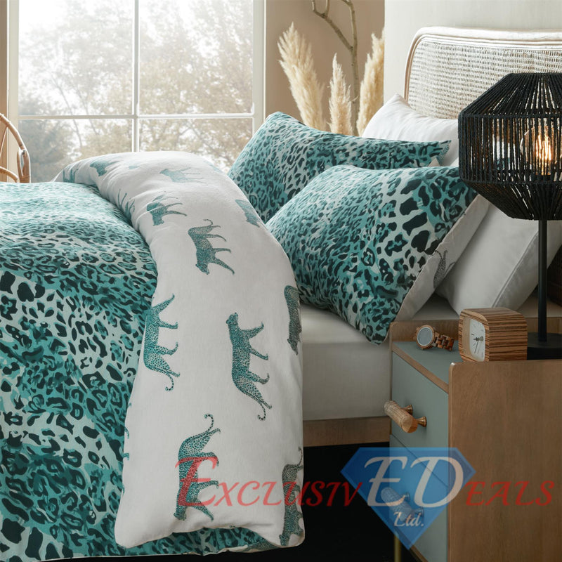 Brushed Cotton Printed Duvet Cover Leopard Check Stars Print - Exclusive Deals Ltd - Exclusive Deals