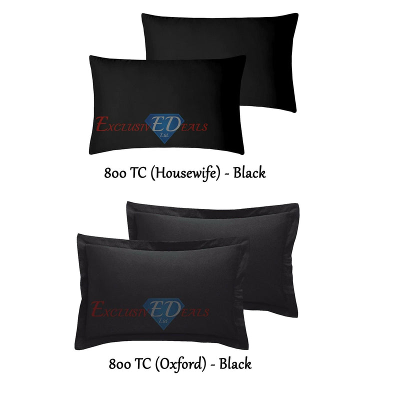 800 TC Plain Dyed Pillowcase (Oxford/HW) Pillowcase Pair / Housewife / Black - Exclusive Deals Ltd - Exclusive Deals