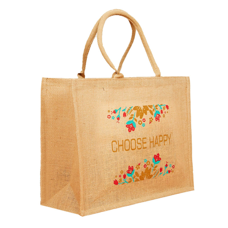 Large Jute Shopping Bags Choose Happy - Exclusive Deals - Exclusive Deals