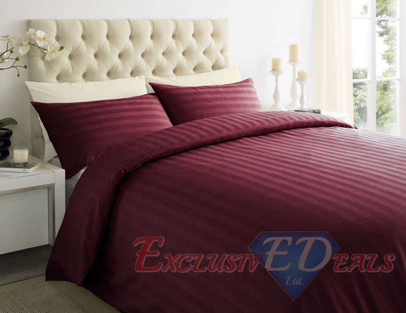 250TC 100% EGYPTIAN COTTON SATEEN STRIPE Duvet Quilt Cover Bedding Set Duvet Cover / Single / Maroon - Exclusive Deals Ltd - Exclusive Deals