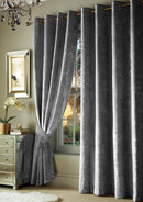 Crushed Velvet Eyelet Curtains Dark Grey / 90 x 90" - Exclusive Deals - Exclusive Deals
