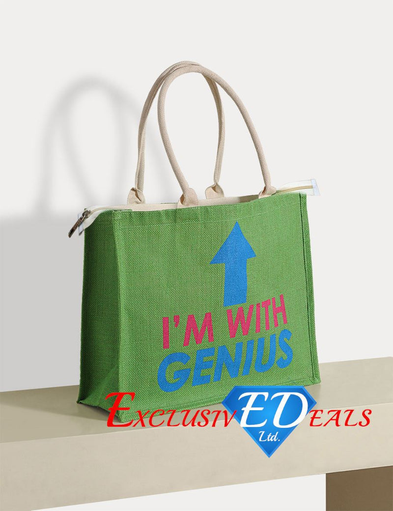 I’m With Genius Jute Shopping Bag Hessian - Exclusive Deals Ltd - Exclusive Deals