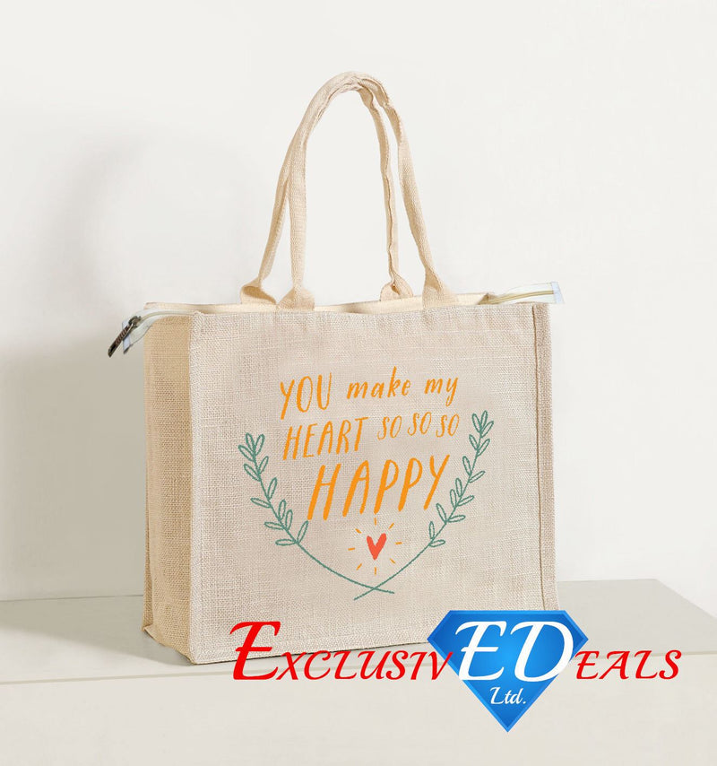 You Make My Heart So Happy Jute Shopping Bag Hessian - Exclusive Deals Ltd - Exclusive Deals
