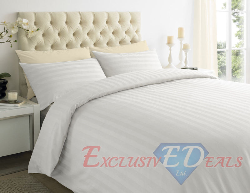 250TC 100% EGYPTIAN COTTON SATEEN STRIPE Duvet Quilt Cover Bedding Set Duvet Cover / Double / White - Exclusive Deals Ltd - Exclusive Deals