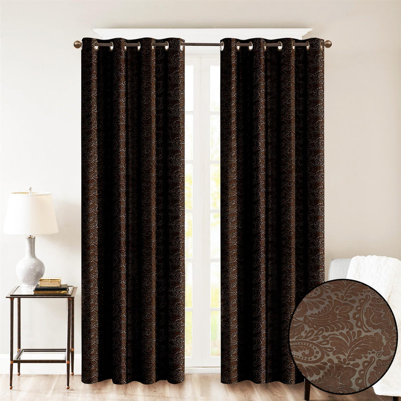 Embossed Eyelet Curtains Brown / 66 x 72'' - Exclusive Deals - Exclusive Deals