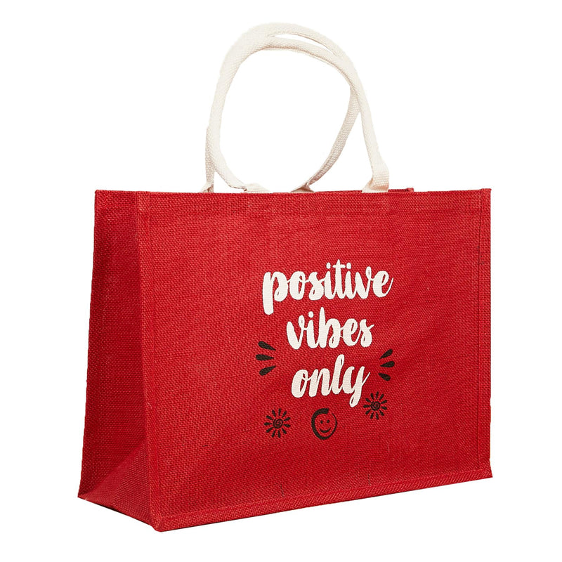 Large Jute Shopping Bags Positive Vibes Only - Exclusive Deals - Exclusive Deals