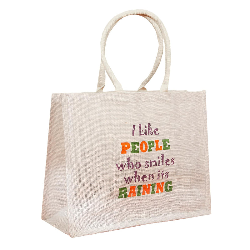 Large Jute Shopping Bags I Like People Who Smile - Exclusive Deals - Exclusive Deals