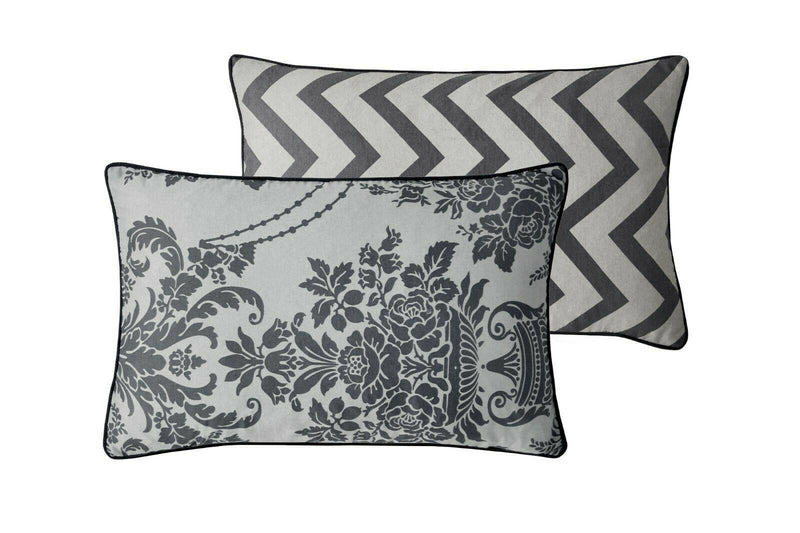 Damask Cushion Cover 30cm x 50cm Charcoal & Black - Exclusive Deals Ltd - Exclusive Deals