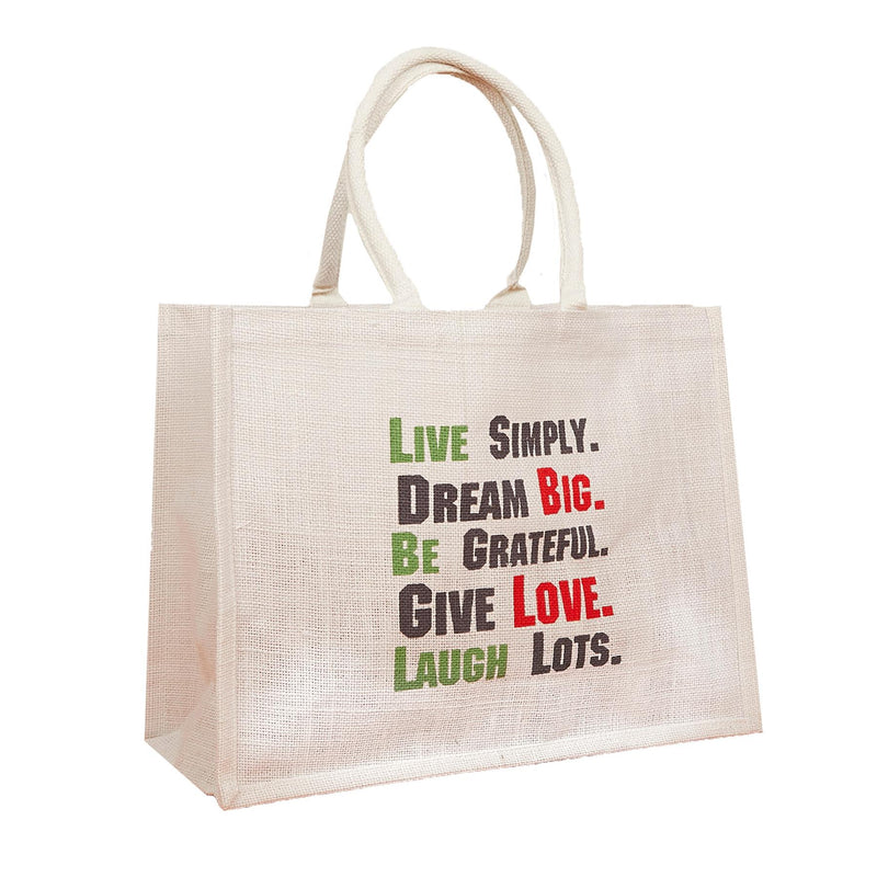 Large Jute Shopping Bags Live Simply Dream Big - Exclusive Deals - Exclusive Deals