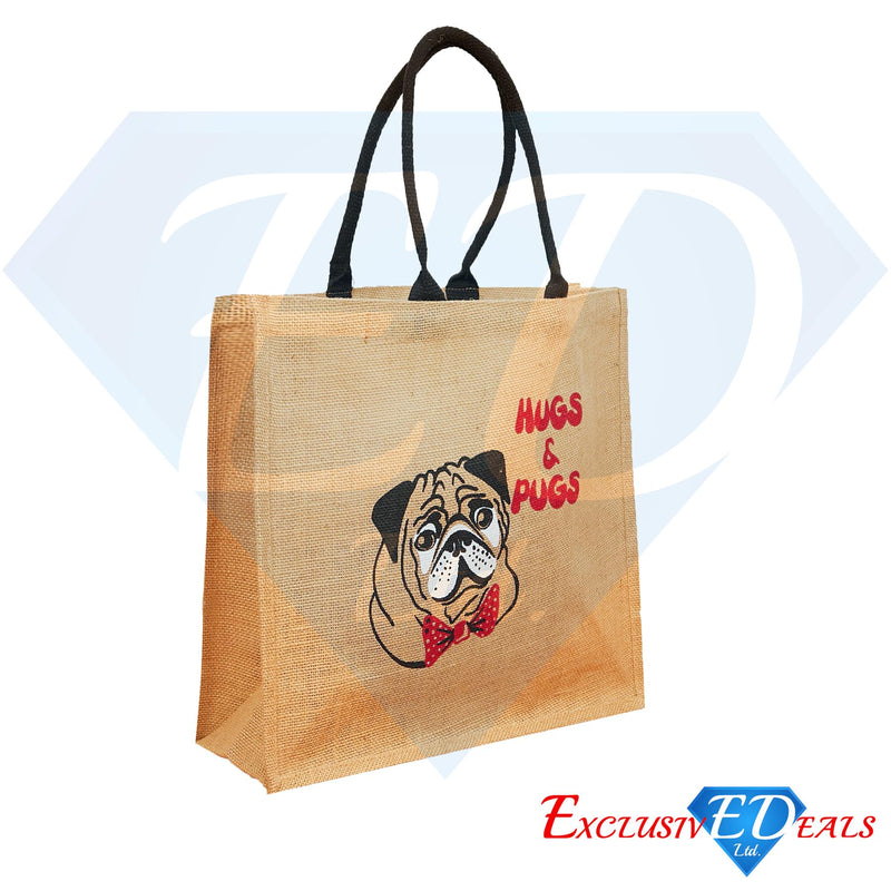 Jute Bag (H30xW29) - Hugs & Pugs - Exclusive Deals - Exclusive Deals