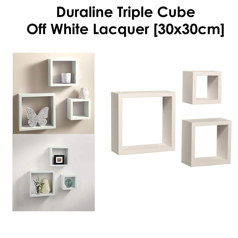 Duraline Triple Cube Shelves Off White Lacquer 30 x 30cm 3pp - Exclusive Deals Ltd - Exclusive Deals