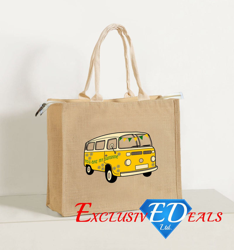 Camper Van Yellow Jute Shopping Bag Hessian - Exclusive Deals Ltd - Exclusive Deals