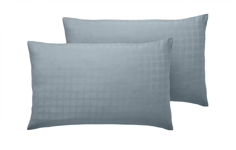 400 TC Sateen Check Housewife Pillowcase 45 x 75cm Smoky Blue - Xquisite Home Furnishings - Exclusive Deals